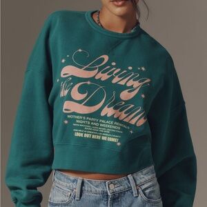 Mother the winger teal/turquoise Living the Dream' Graphic Cropped Sweatshirt